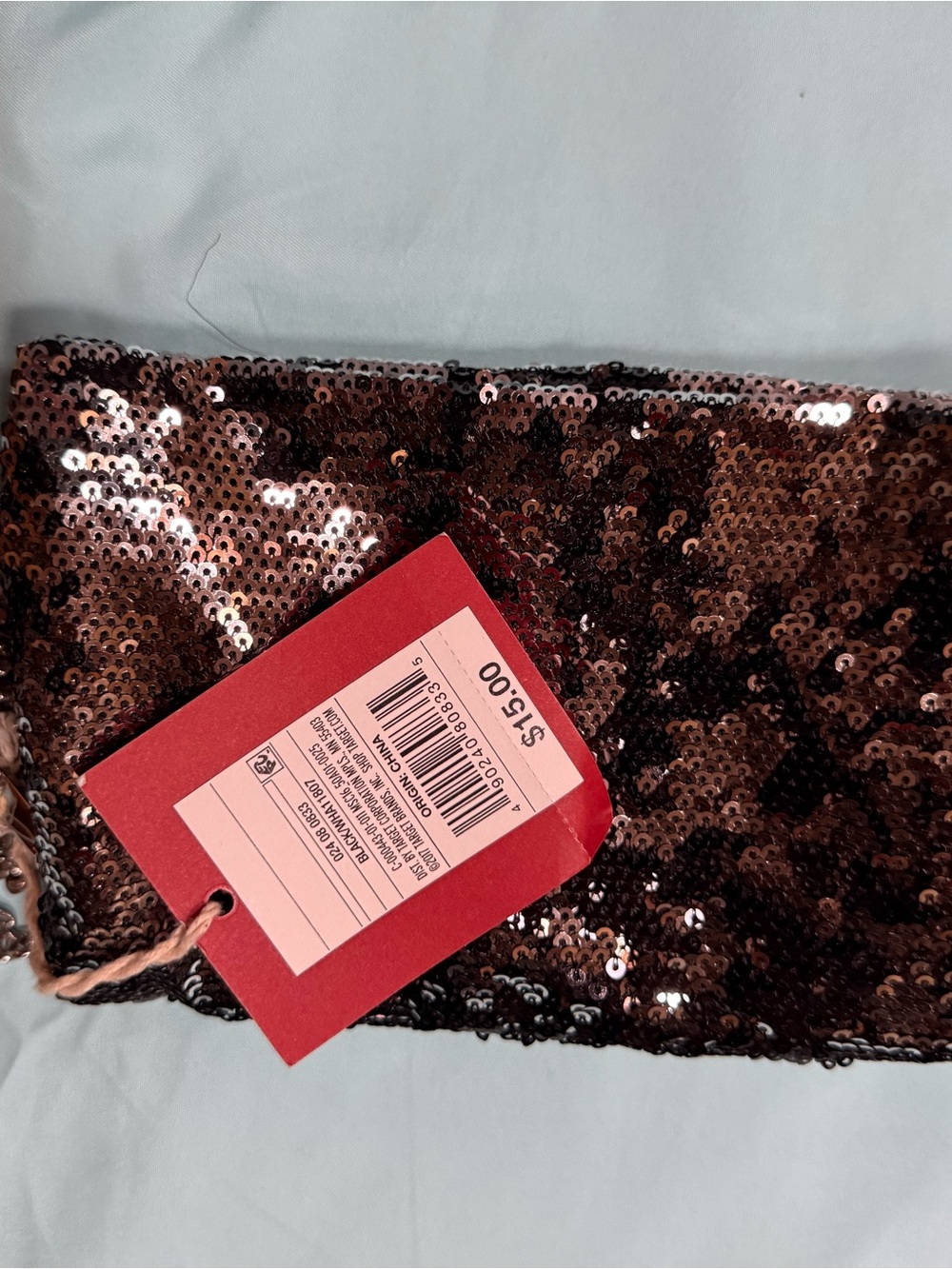 Sequin Chain Clutch in Rose Gold